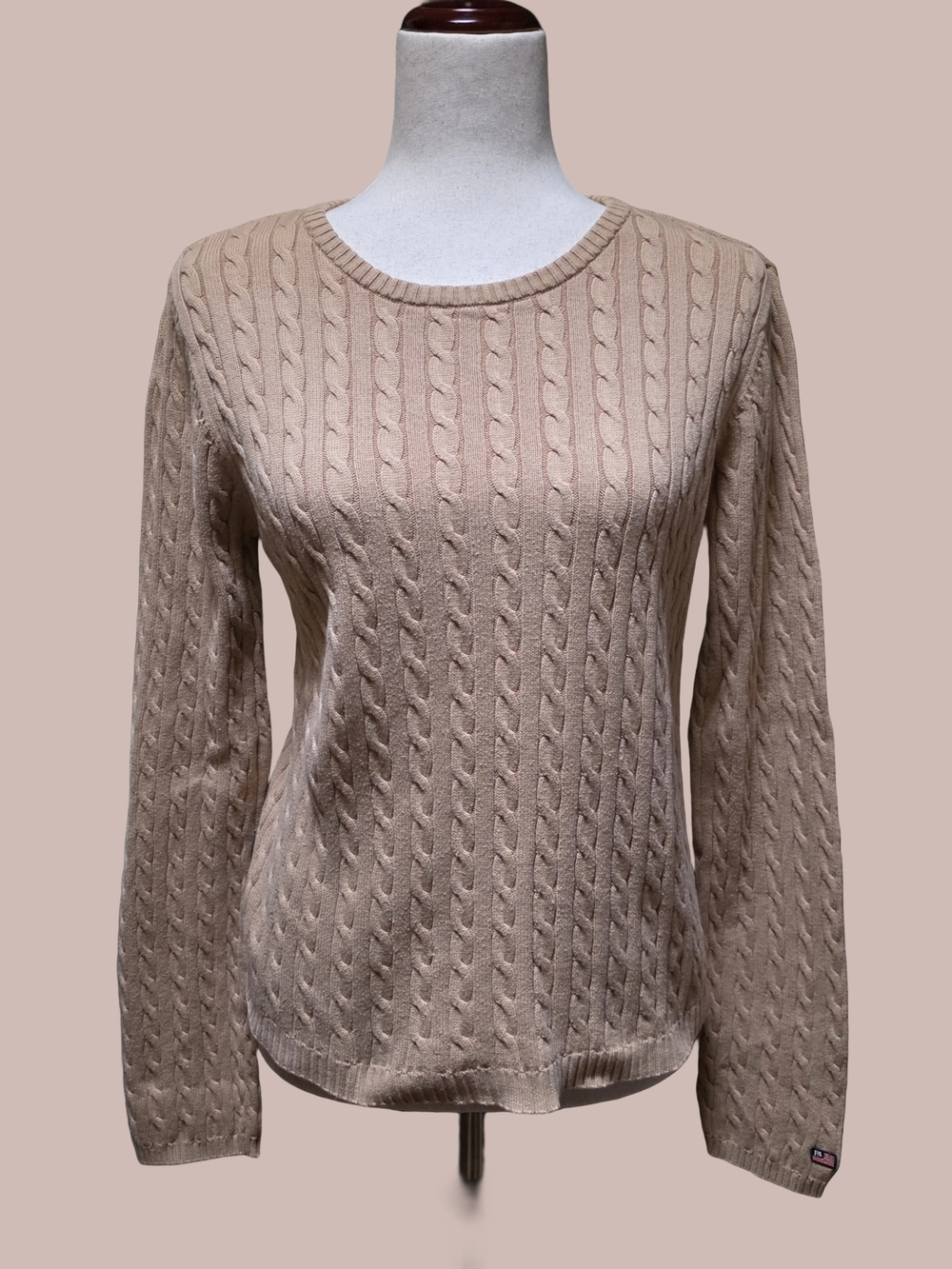 Vintage Polo Ralph Lauren Tan Beige Cable Knit Crewneck Sweater